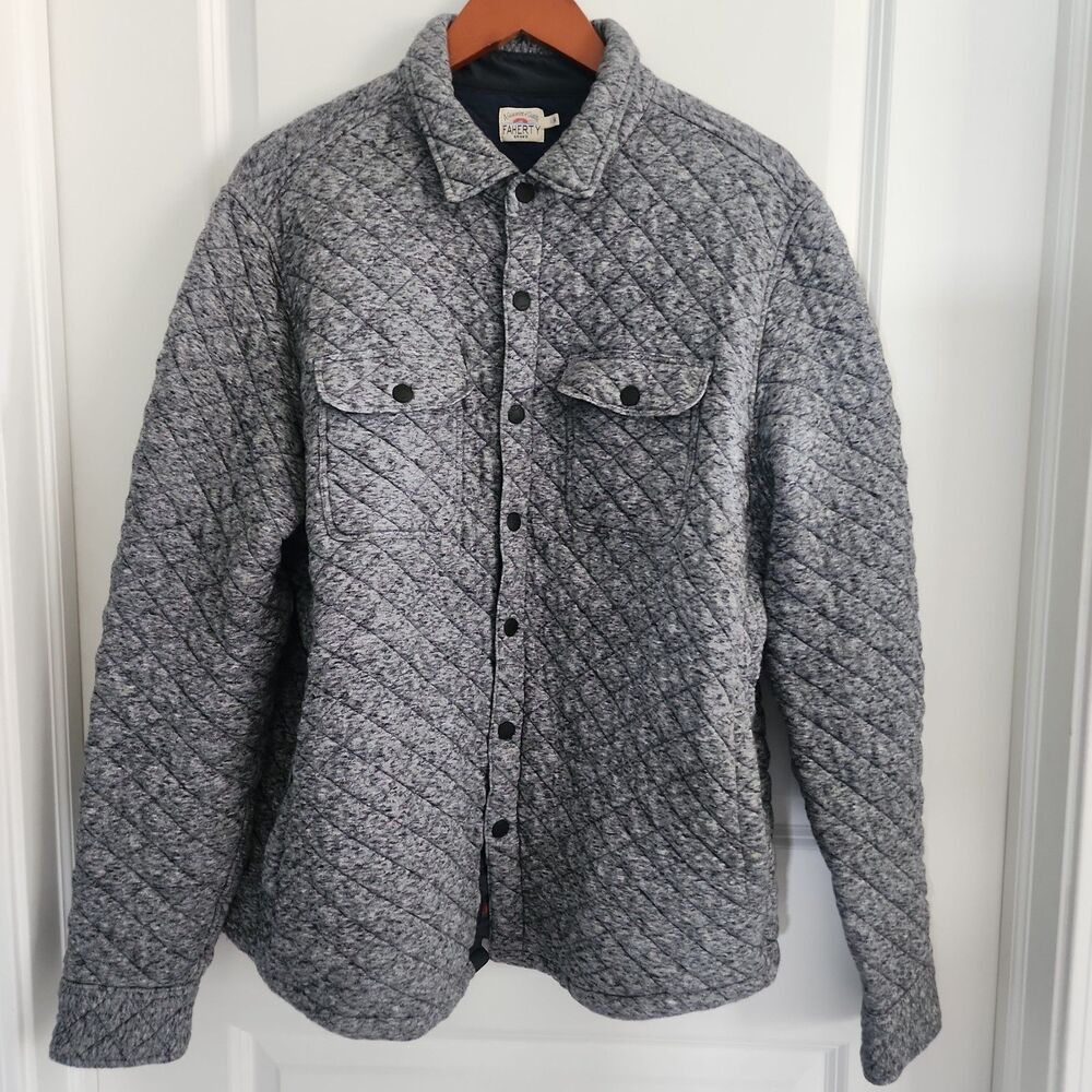 Faherty Mens Epic Quilted Fleece CPO Shirt Jacket Size L Gray Chore Workwear